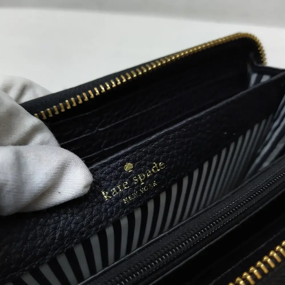 Kate Spade New York Black Pebbled Zip Around Credit Card Long Wallet